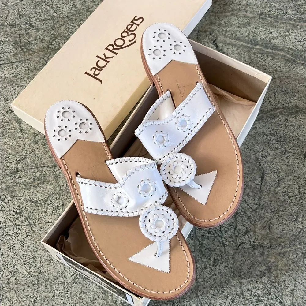 Jack Rogers White and Tan Leather Sandals